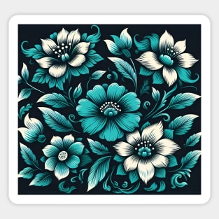 Turquoise Floral Illustration Sticker